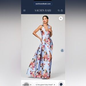 Sachin + Babi Light Blue Floral V-Neck Dress with Multicolor Bouquet